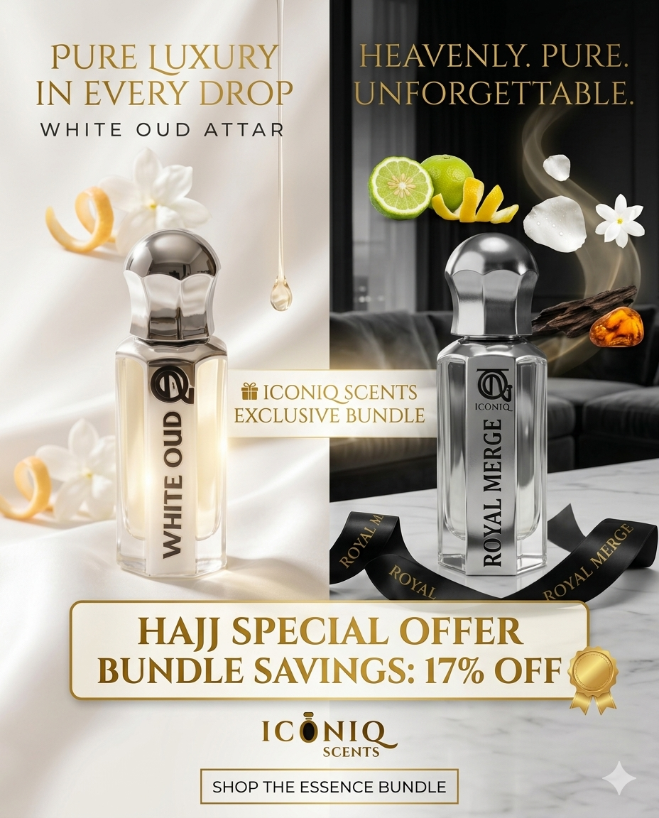 White Oud & Royal Merge – Hajj Hadiya Special Bundle (12 x 12ml) Perfect, long‑lasting non‑alcoholic oud bundle for Hajj, Umrah & sacred gifting.