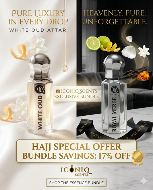 White Oud & Royal Merge – Hajj Hadiya Special Bundle (12 x 12ml) Perfect, long‑lasting non‑alcoholic oud bundle for Hajj, Umrah & sacred gifting.